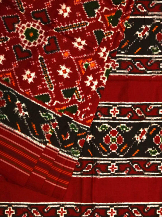 Red Pochampally Double Ikat Silk Handloom Saree with Panpatola Design i0588