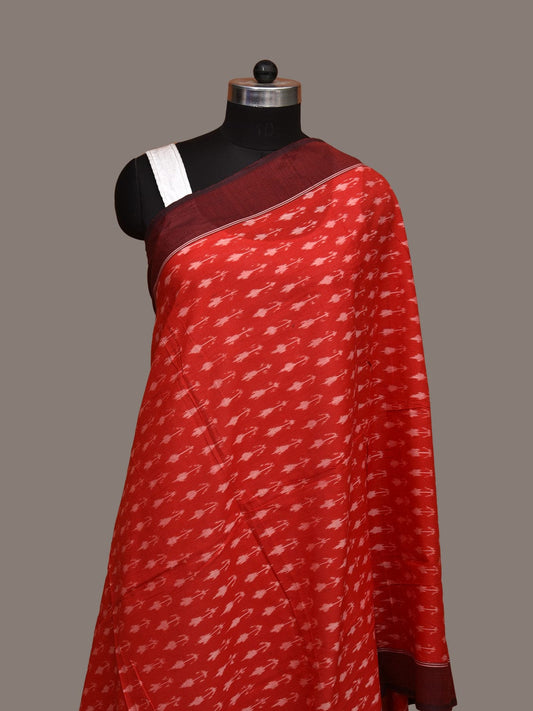 Red Pochampally Ikat Cotton Handloom Dupatta with Arrows Buta ds1539