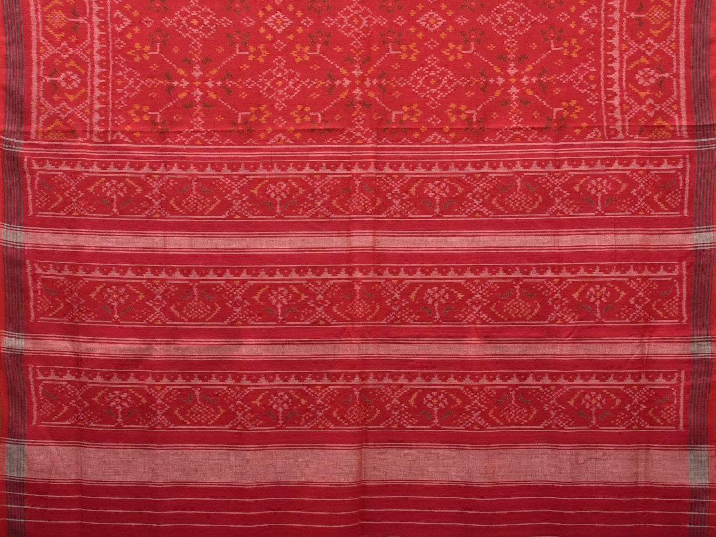 Red Pochampally Ikat Cotton Handloom Saree with All Over Body Design i0639