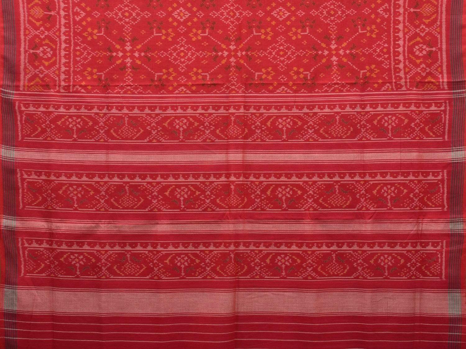 Red Pochampally Ikat Cotton Handloom Saree with All Over Body Design i0639