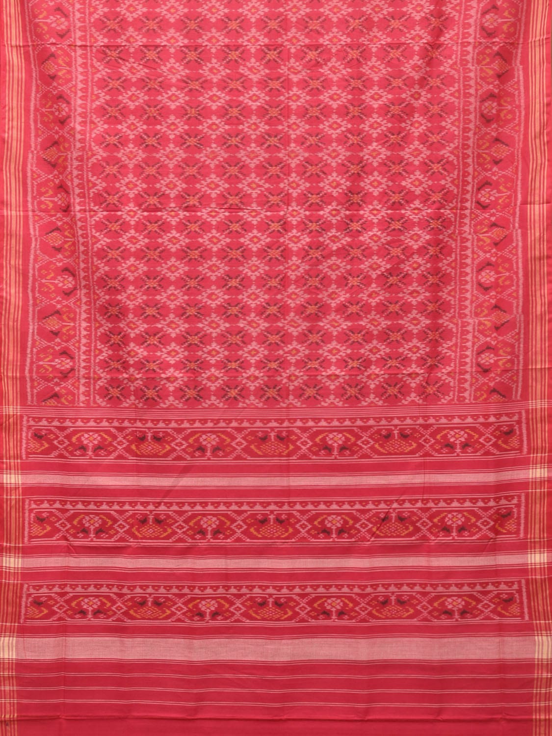 Red Pochampally Ikat Cotton Handloom Saree with All Over Grill Design i0795