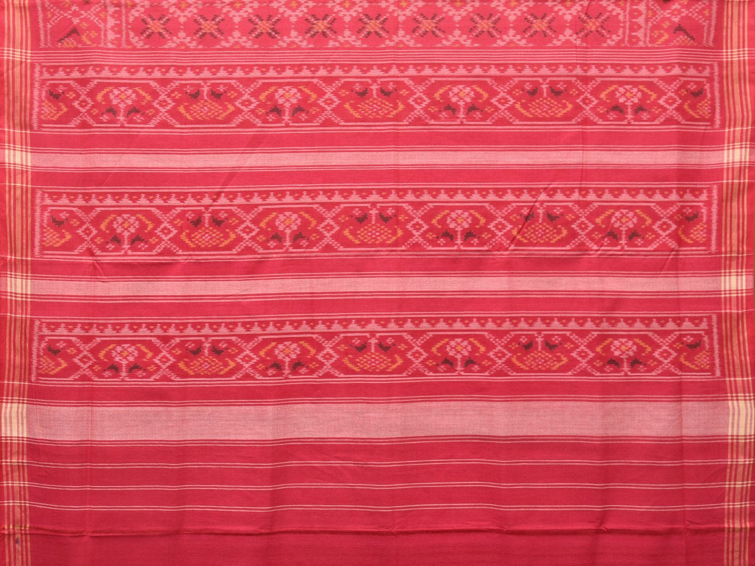Red Pochampally Ikat Cotton Handloom Saree with All Over Grill Design i0795
