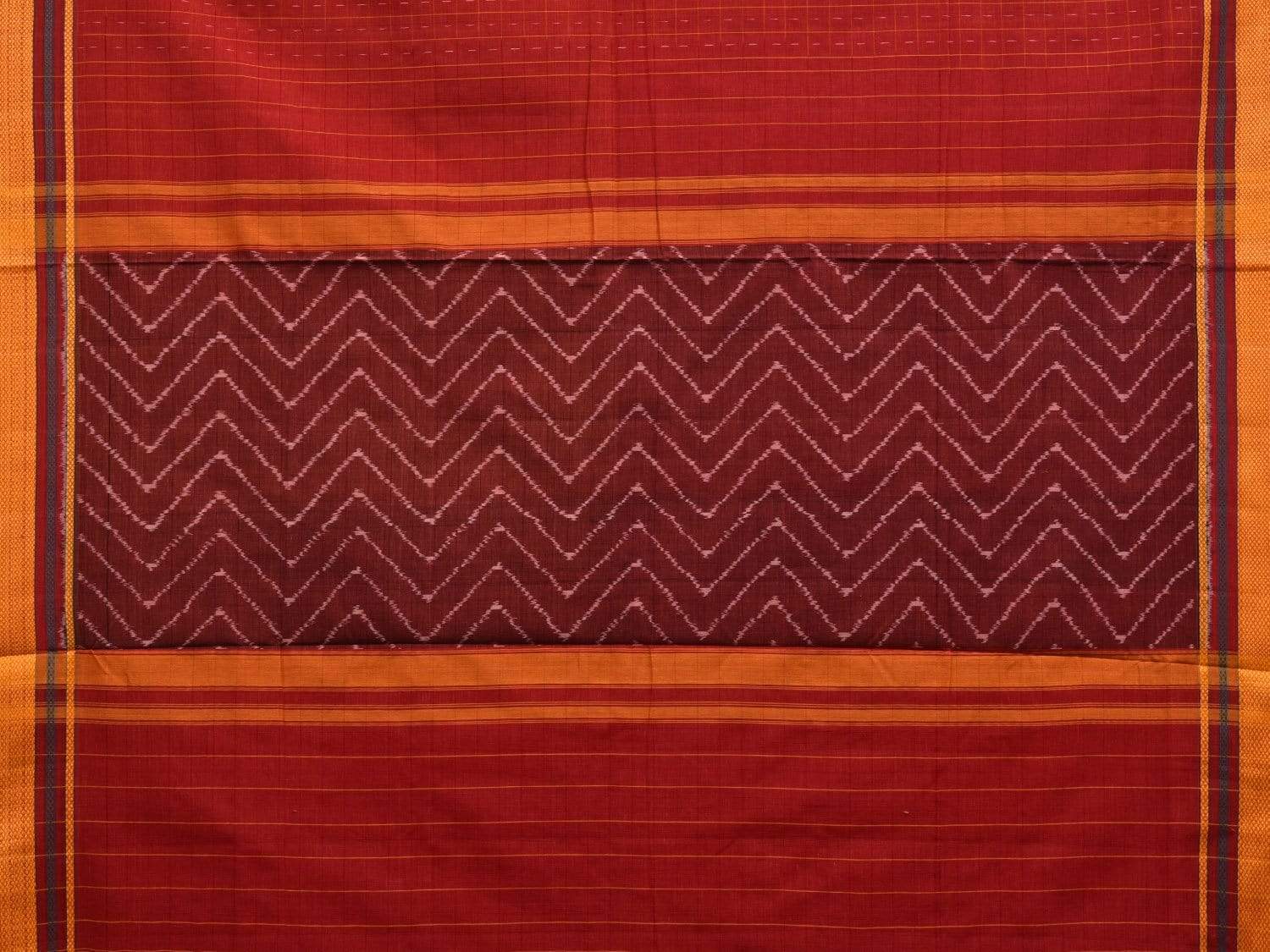 Red Pochampally Ikat Cotton Handloom Saree with Doby Border Design i0622
