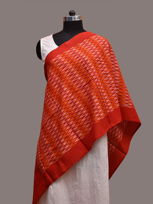 Red Pochampally Ikat Cotton Handloom Stole with Zig-Zag Design ds3650