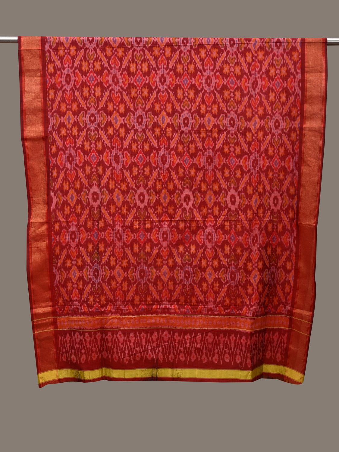 Red Pochampally Ikat Cotton Silk Handloom Dupatta with Grill Design ds2777