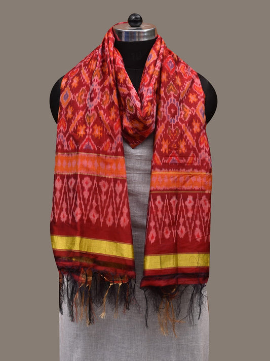 Red Pochampally Ikat Cotton Silk Handloom Dupatta with Grill Design ds2777