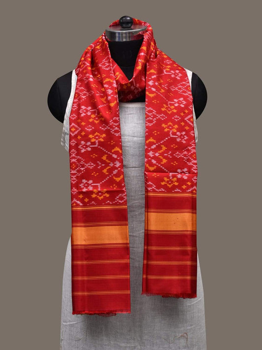 Red Pochampally Ikat Silk Handloom Dupatta with Grill Design ds2461