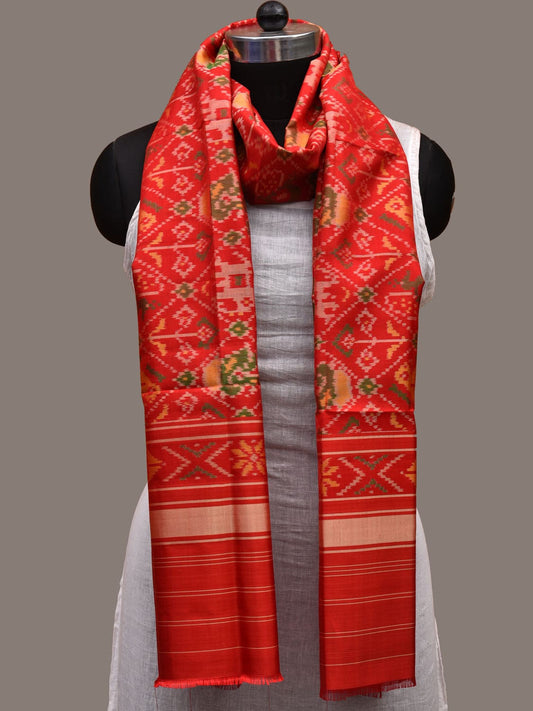 Red Pochampally Ikat Silk Handloom Dupatta with Parrot and Elephant Design ds2663