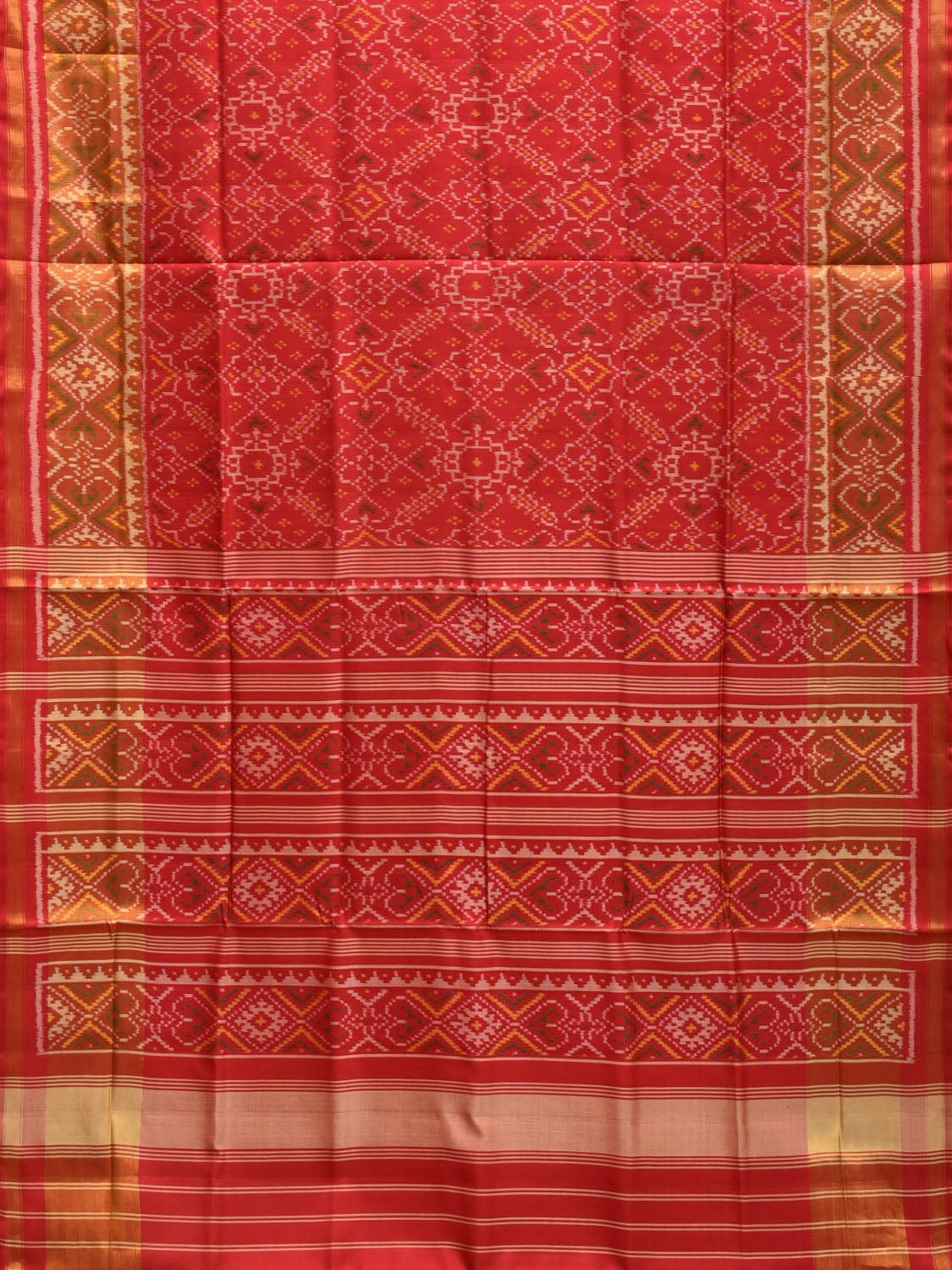 Red Pochampally Ikat Silk Handloom Saree with Grill Design i0848