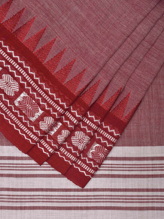 Red Pure Cotton Jacquard Plain Saree with Border Design o0466