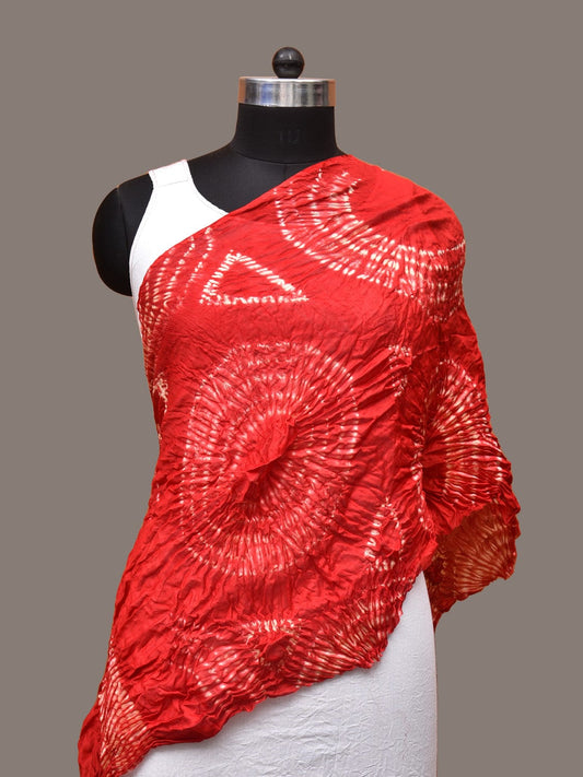Red Shibori Silk Handloom Stole with Geometrical Design ds3339