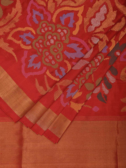 Red Uppada Silk Handloom Saree with All Over Big Floral Design u2330