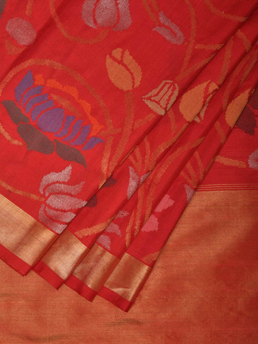 Red Uppada Silk Handloom Saree with All Over Birds and Lotus Design u2182