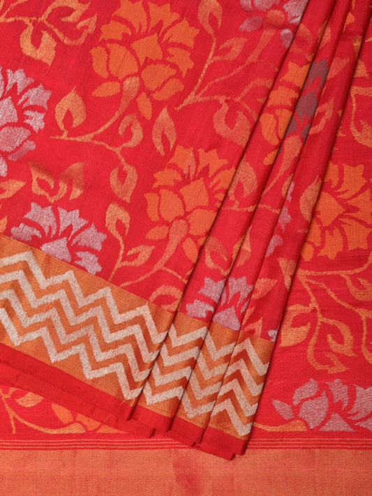 Red Uppada Silk Handloom Saree with All Over Floral Design u2159