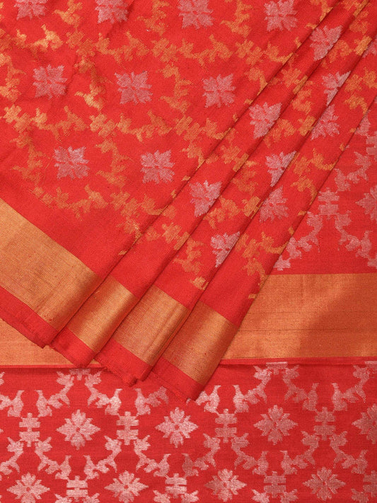 Red Uppada Silk Handloom Saree with All Over Jamdani Design u2035