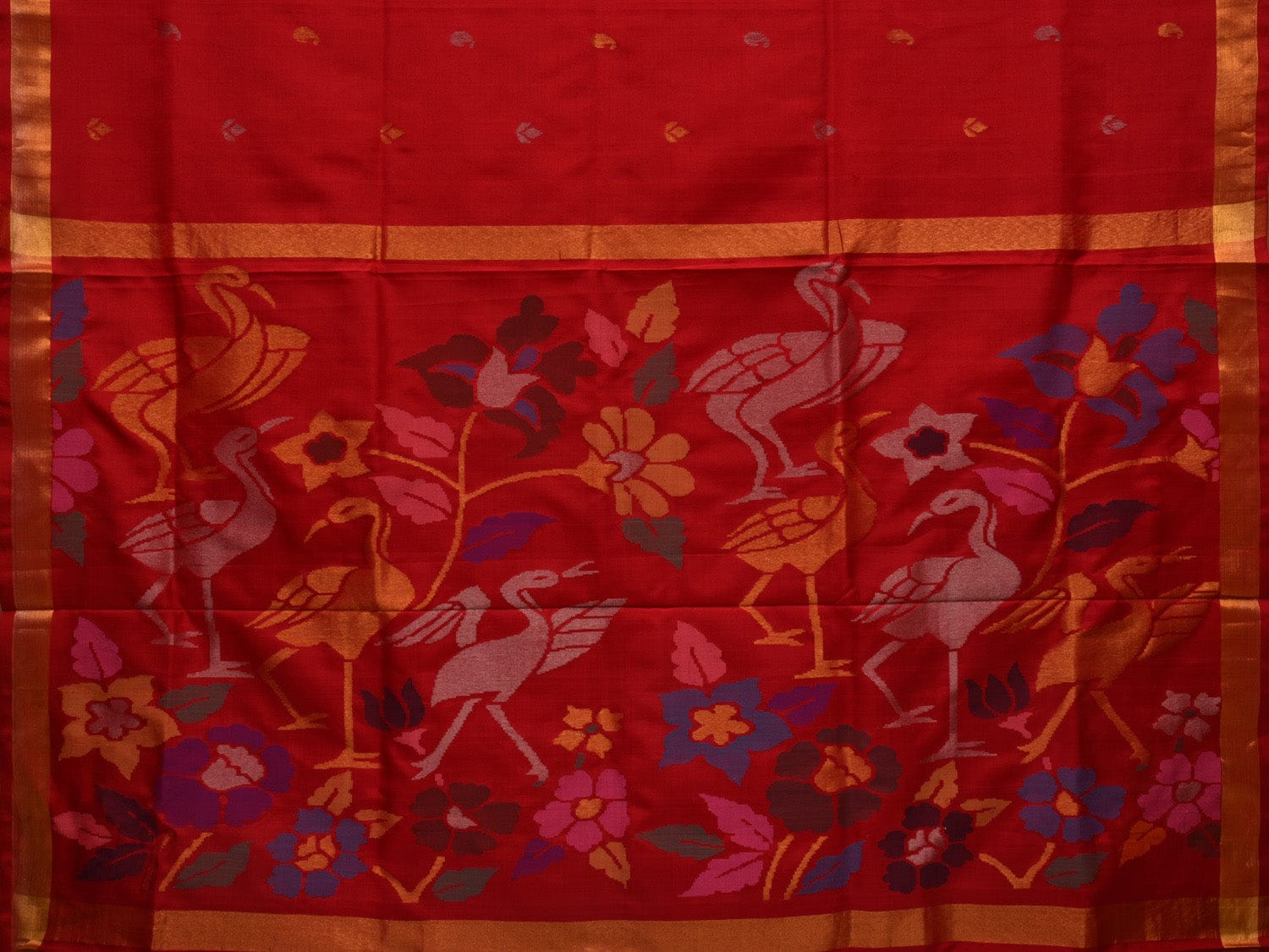 Red Uppada Silk Handloom Saree with Birds and Floral Pallu Design u1921