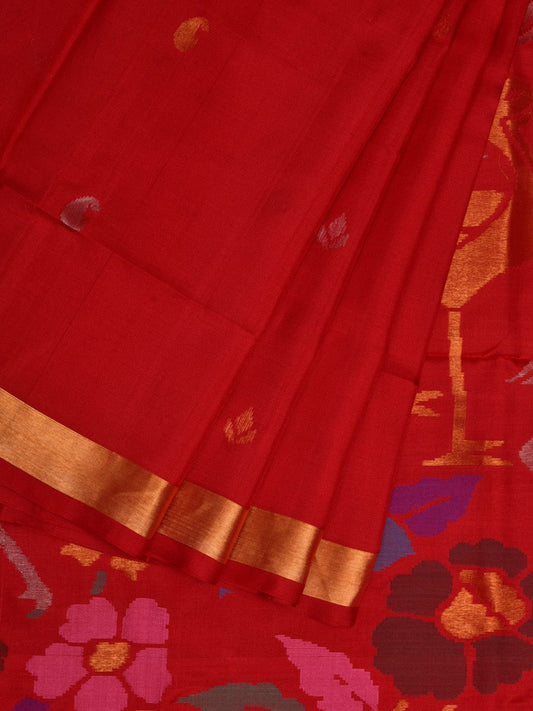 Red Uppada Silk Handloom Saree with Birds and Floral Pallu Design u1921