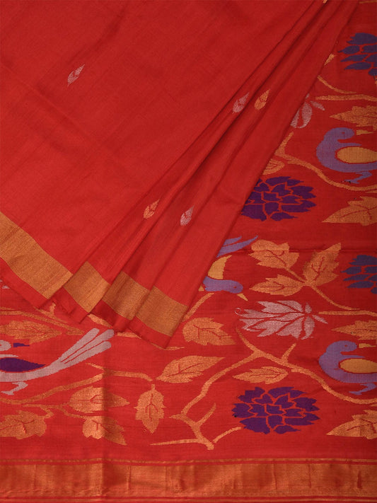 Red Uppada Silk Handloom Saree with Floral and Birds Pallu Design u2338