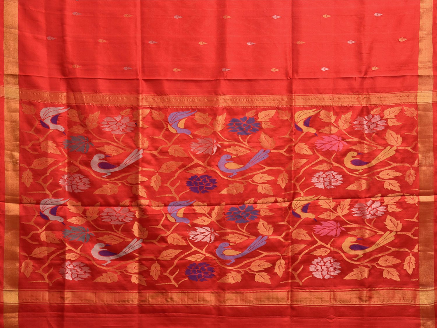 Red Uppada Silk Handloom Saree with Floral and Birds Pallu Design u2338