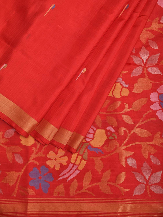 Red Uppada Silk Handloom Saree with Floral and Birds Pallu Design u2347