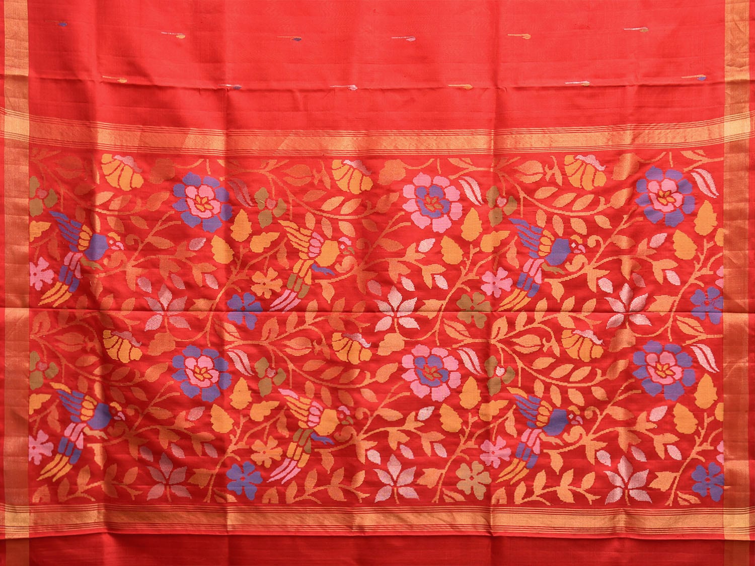 Red Uppada Silk Handloom Saree with Floral and Birds Pallu Design u2347