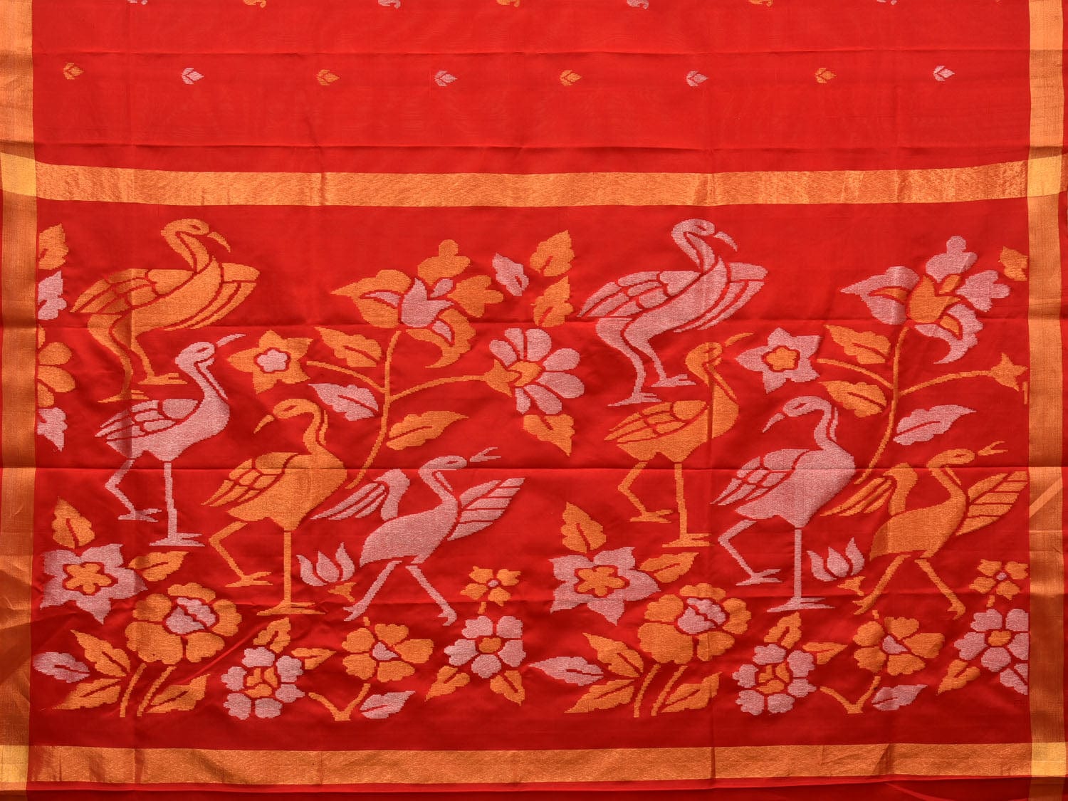 Red Uppada Silk Handloom Saree with Flowers and Birds Pallu Design u1977