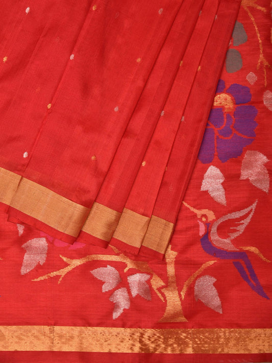 Red Uppada Silk Handloom Saree with Parrot and Floral Pallu Design u2038