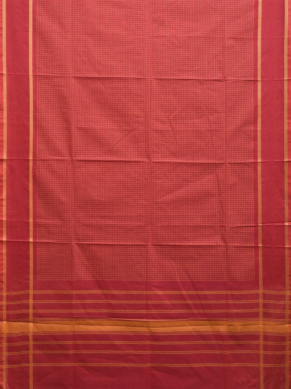Red Venkatagiri Cotton Saree with Checks and Strips Pallu Design v0078