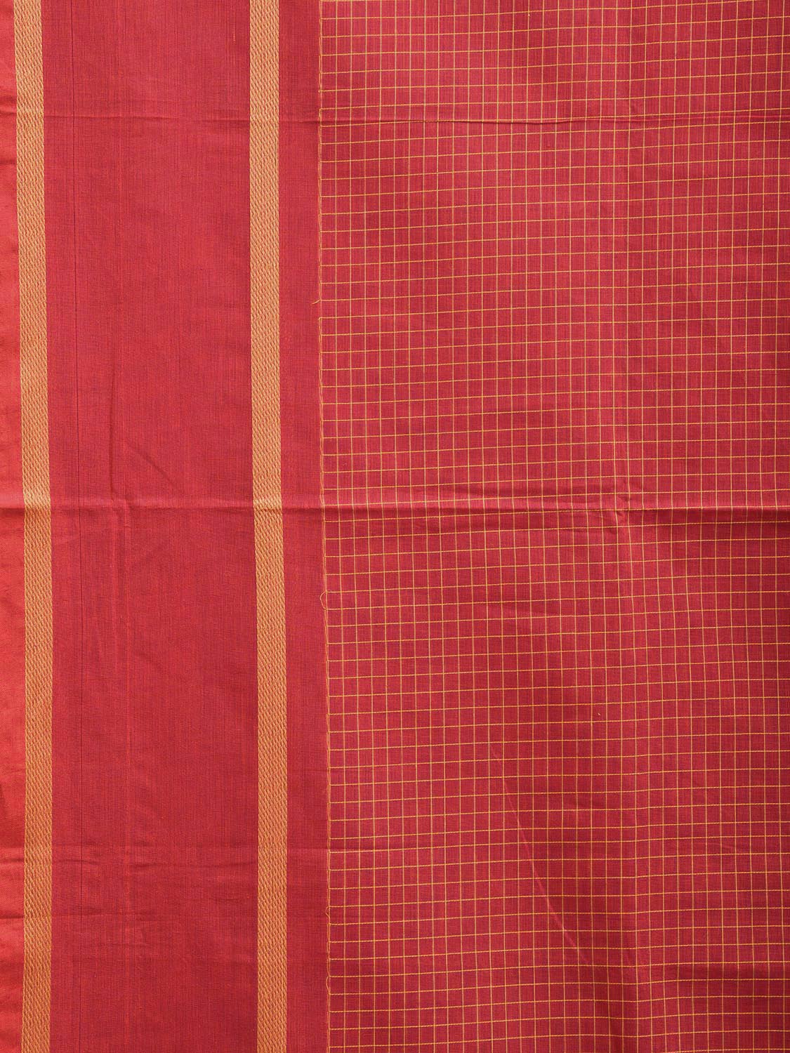 Red Venkatagiri Cotton Saree with Checks and Strips Pallu Design v0078