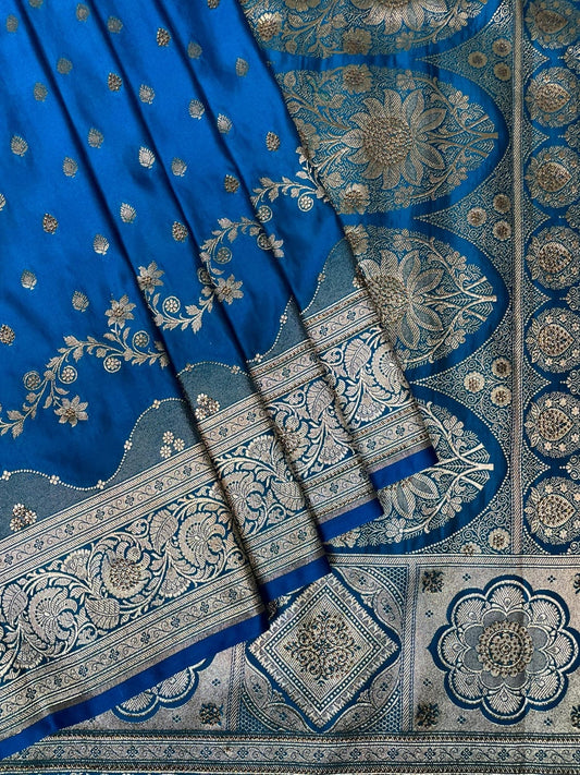 Royal Blue Banaras Katan Silk Saree with Body Butti and Border Design b0368ds