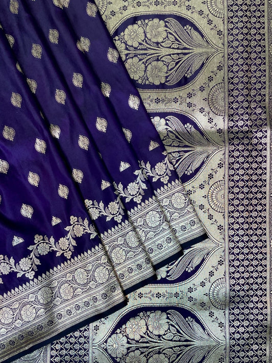 Royal Blue Banaras Katan Silk Saree with Body Butti and Border Design b0396ds