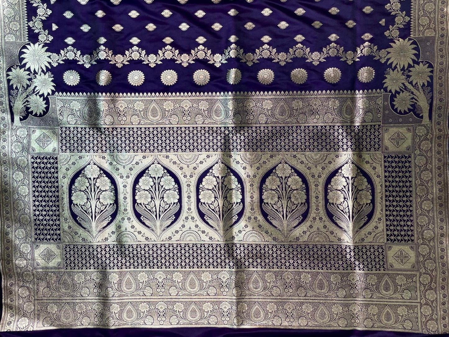 Royal Blue Banaras Katan Silk Saree with Body Butti and Border Design b0396ds