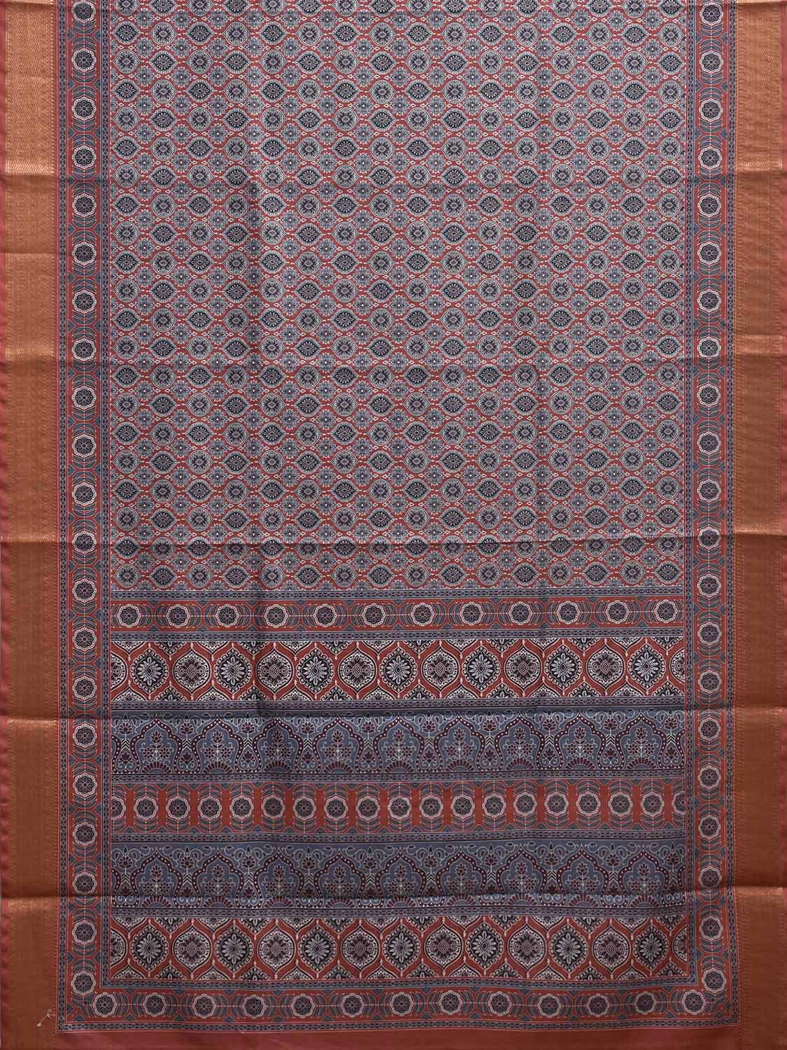 Rust and Blue Bamboo Cotton Saree with DIgital Print Design bc0842
