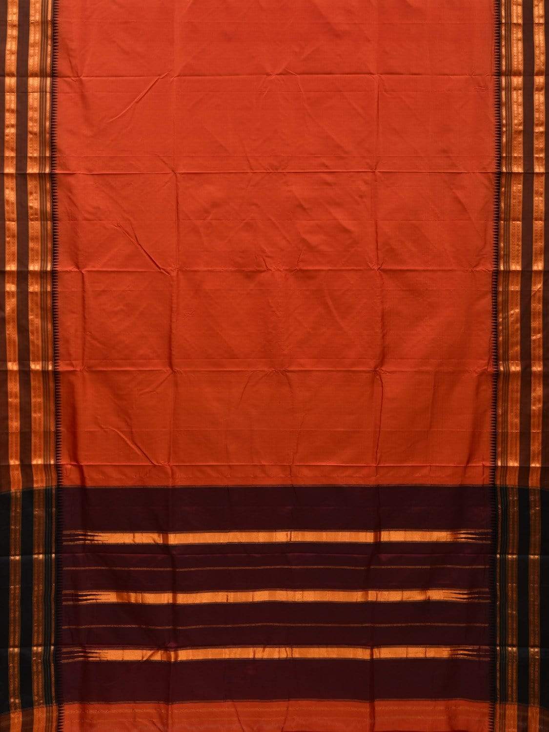 Rust and Brown Narayanpet Silk Plain Saree with Traditional Border Design No Blouse np0499