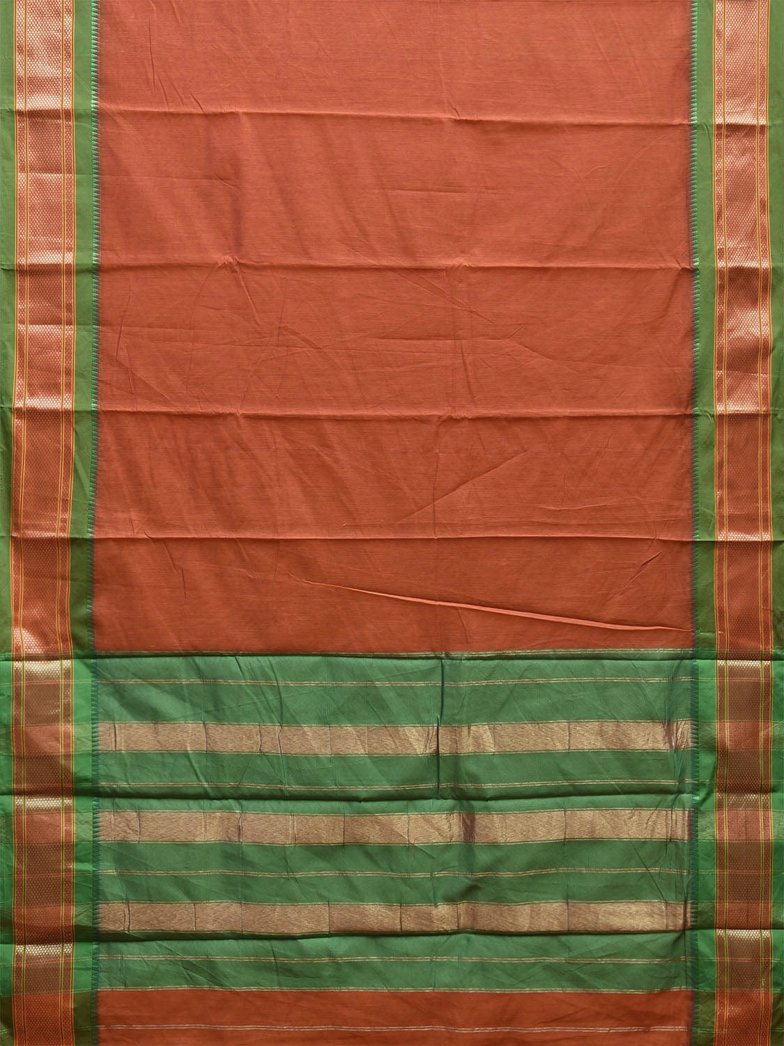 Rust and Green Bamboo Cotton Plain Saree with Contrast Pallu Design No Blouse bc0633