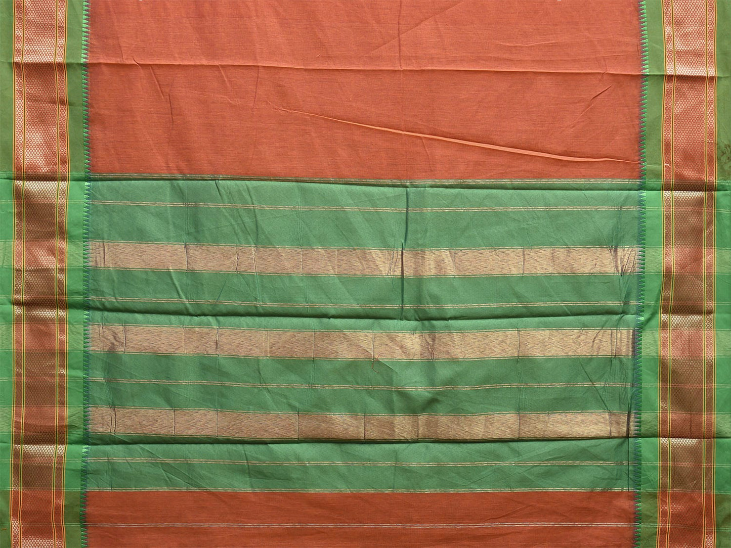Rust and Green Bamboo Cotton Plain Saree with Contrast Pallu Design No Blouse bc0633