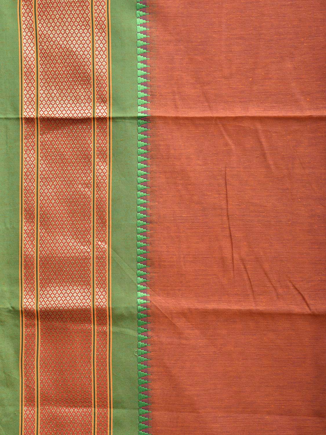 Rust and Green Bamboo Cotton Plain Saree with Contrast Pallu Design No Blouse bc0633