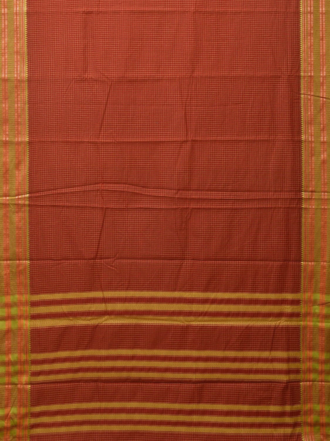 Rust and Green Bamboo Cotton Saree with Checks Design bc0106