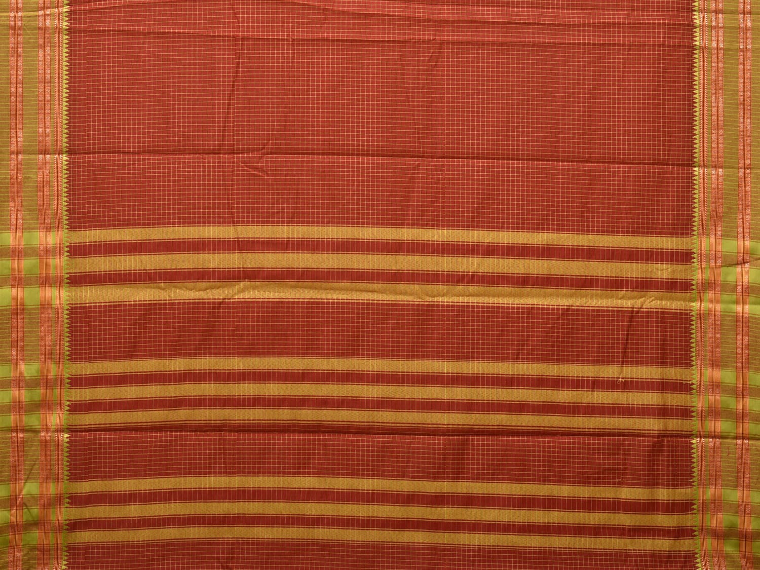 Rust and Green Bamboo Cotton Saree with Checks Design bc0106