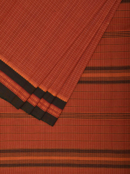 Rust and Green Narayanpet Cotton Handloom Saree with Checks Design No Blouse np1066