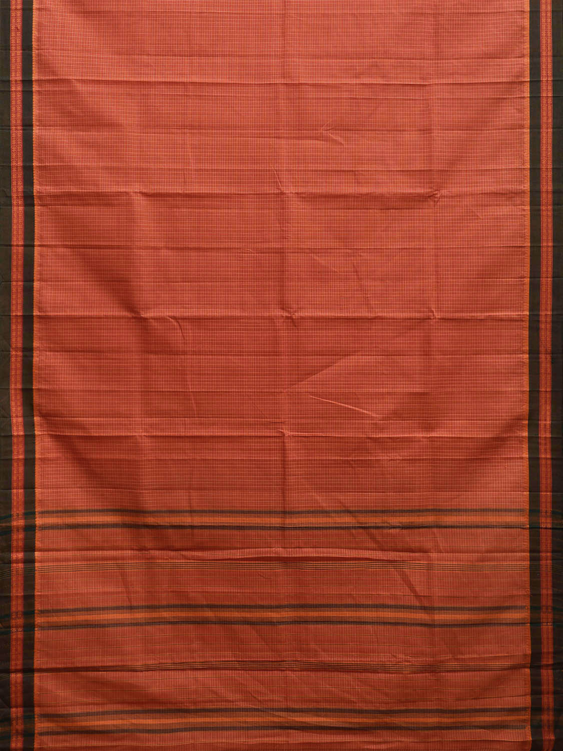 Rust and Green Narayanpet Cotton Handloom Saree with Checks Design No Blouse np1066