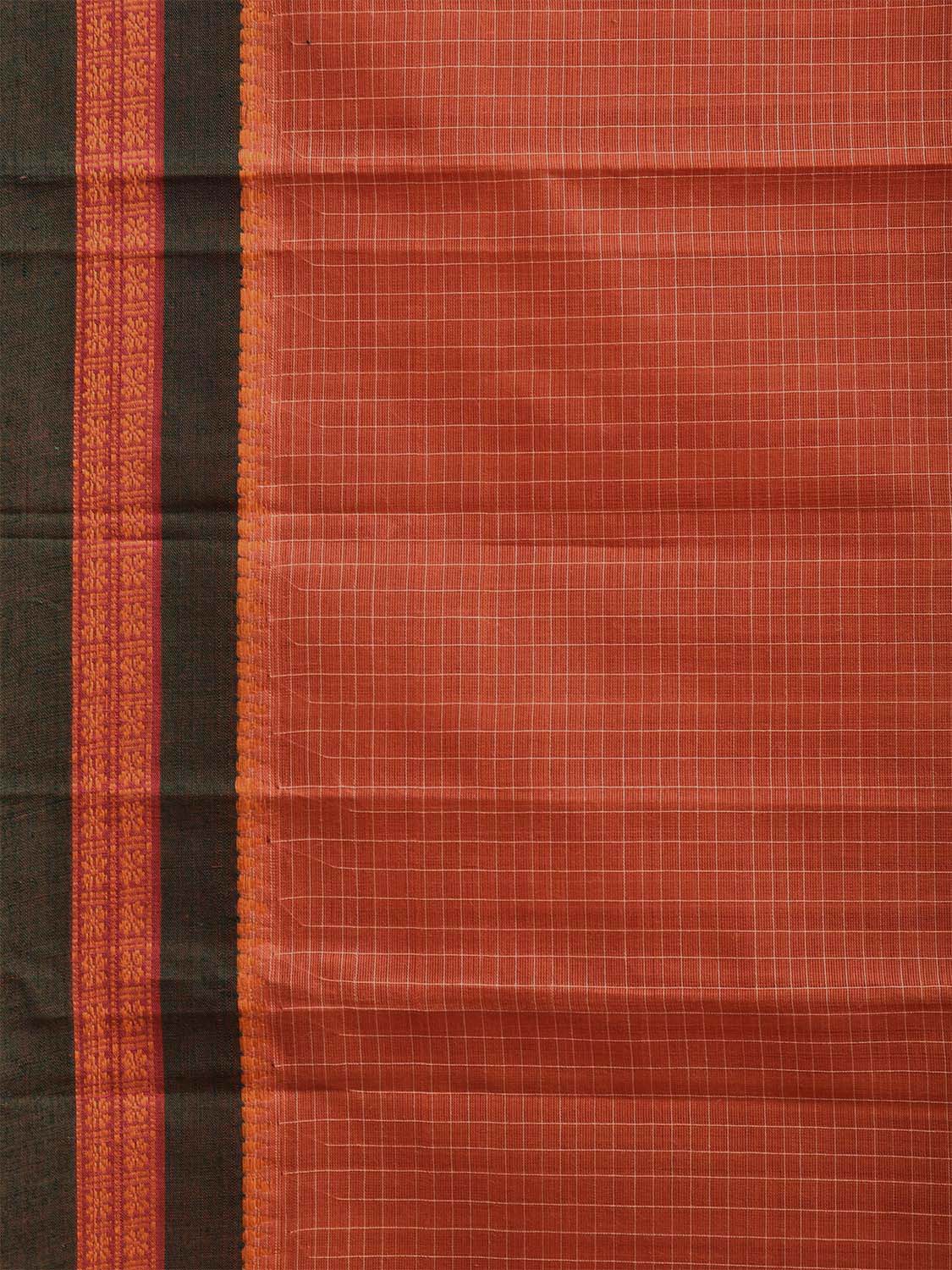 Rust and Green Narayanpet Cotton Handloom Saree with Checks Design No Blouse np1066