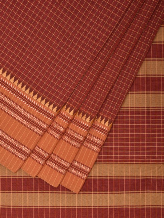Rust and Mustard Bamboo Cotton Saree with Checks Design No Blouse bc0392