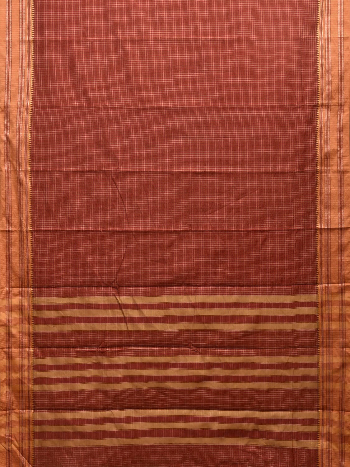 Rust and Mustard Bamboo Cotton Saree with Checks Design No Blouse bc0392