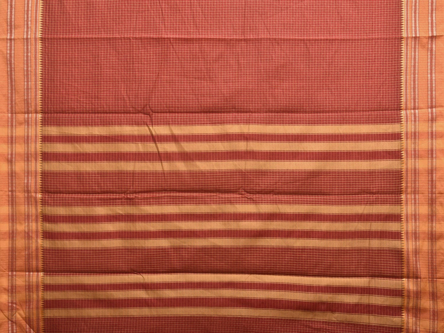 Rust and Mustard Bamboo Cotton Saree with Checks Design No Blouse bc0392