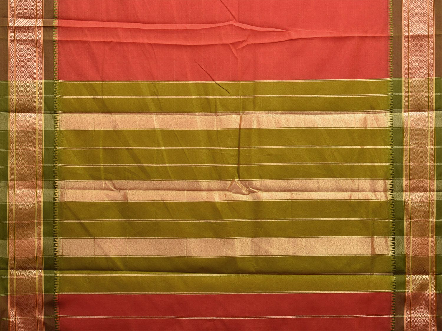 Rust and Olive Bamboo Cotton Plain Saree with Contrast Pallu Design No Blouse bc0624