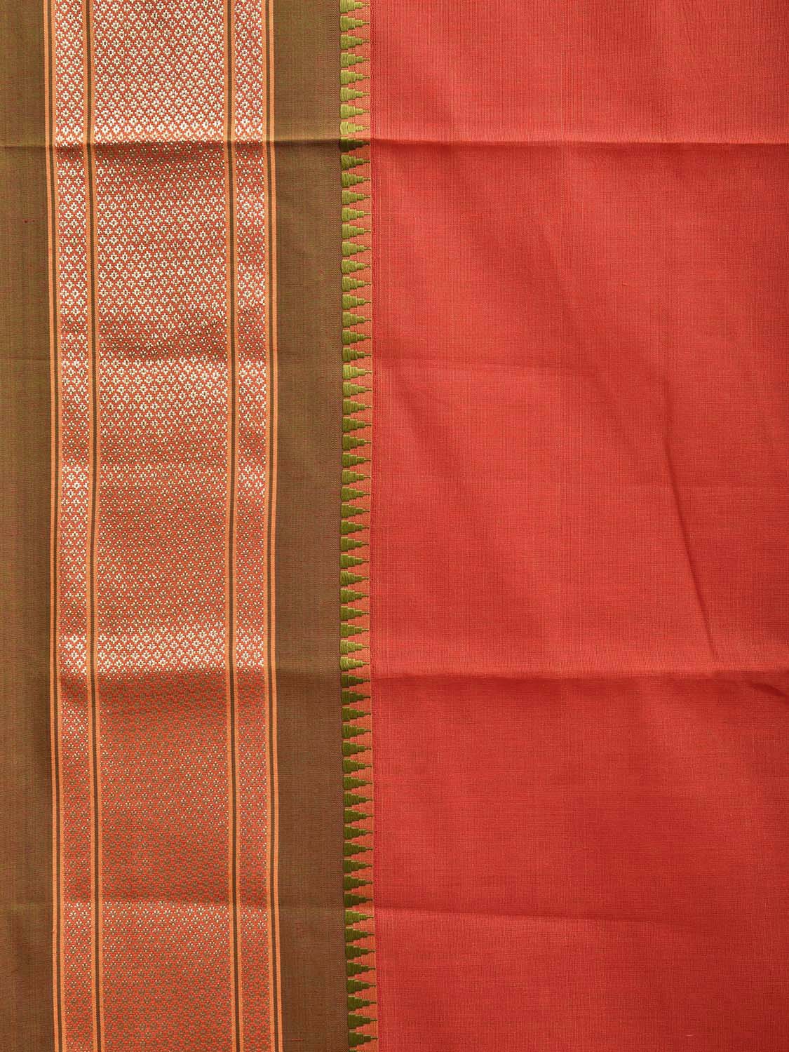 Rust and Olive Bamboo Cotton Plain Saree with Contrast Pallu Design No Blouse bc0624