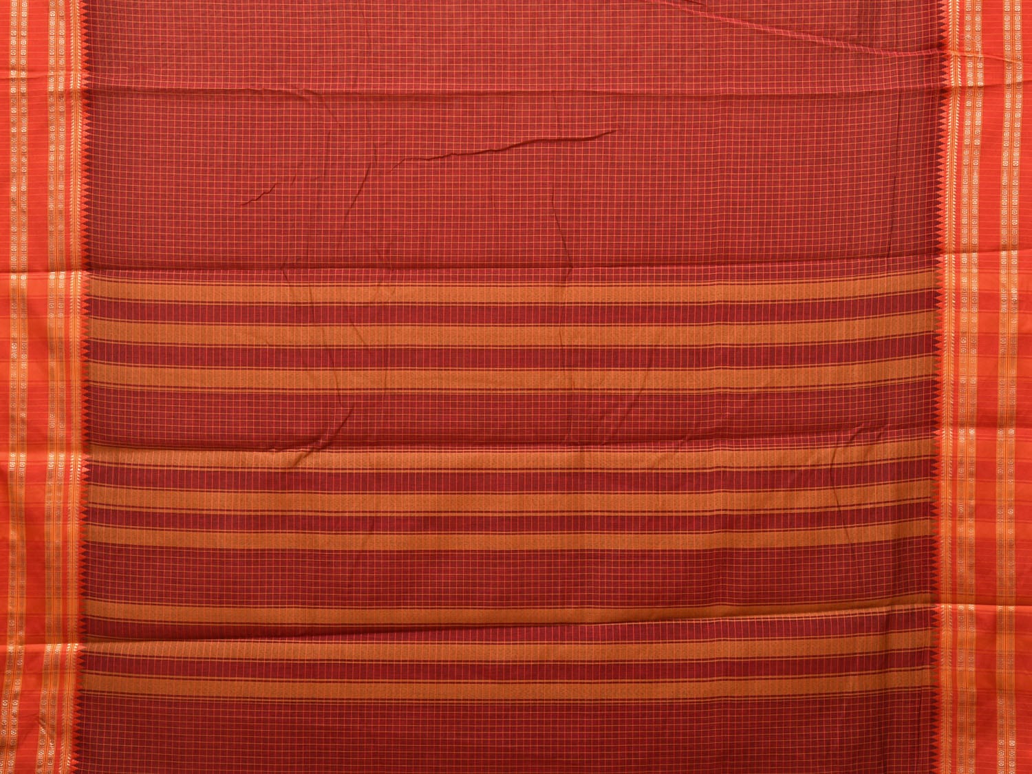 Rust and Orange Bamboo Cotton Saree with Checks Design bc0112