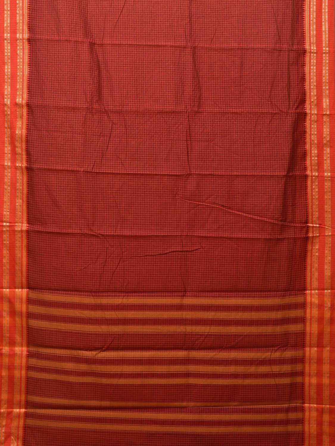 Rust and Orange Bamboo Cotton Saree with Checks Design bc0112