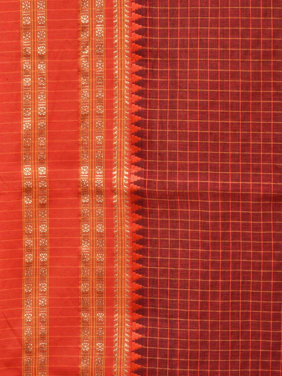 Rust and Orange Bamboo Cotton Saree with Checks Design bc0112